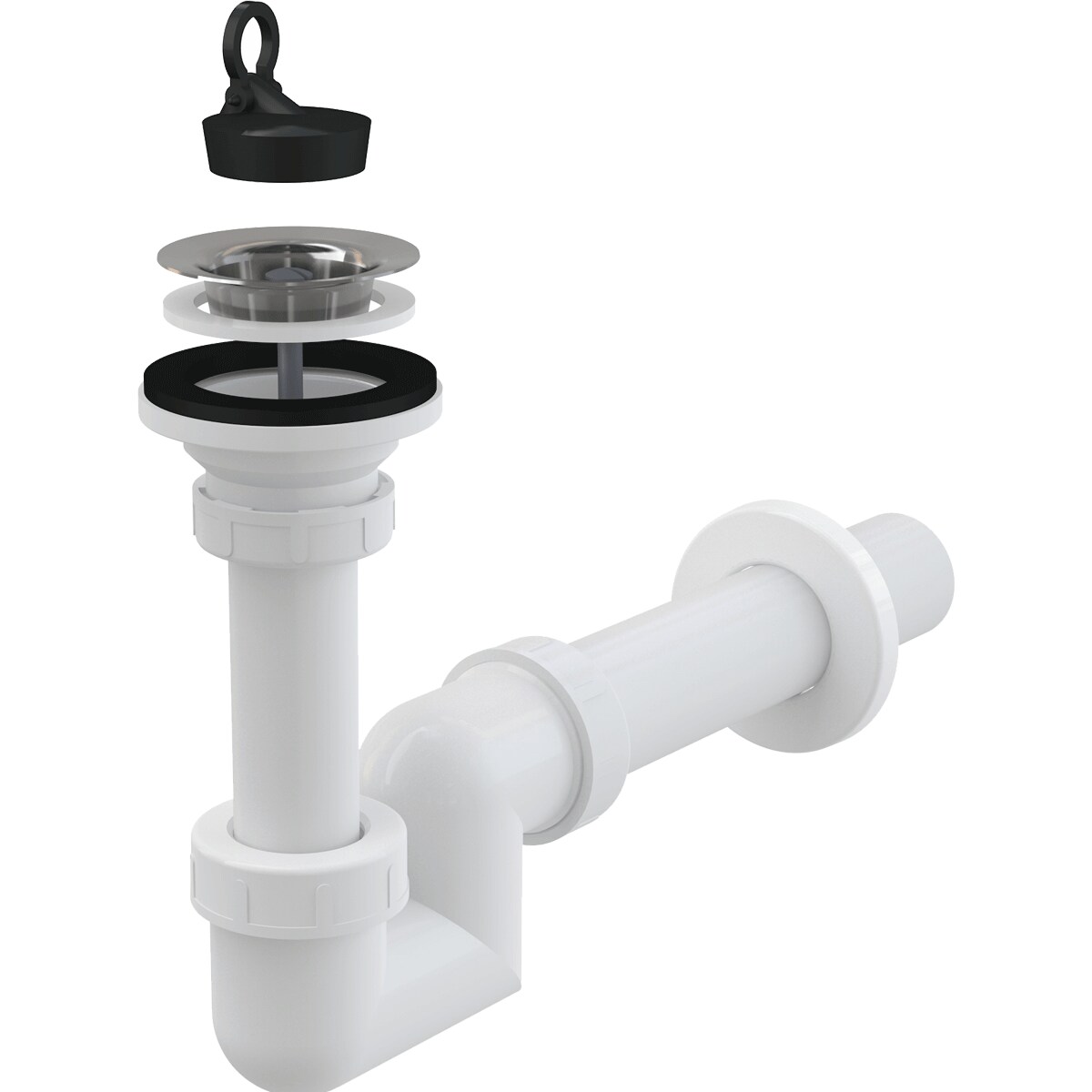 Alcadrain Waschbeckensiphon „S“ DN40 mit einem Edelstahlgitter DN63
