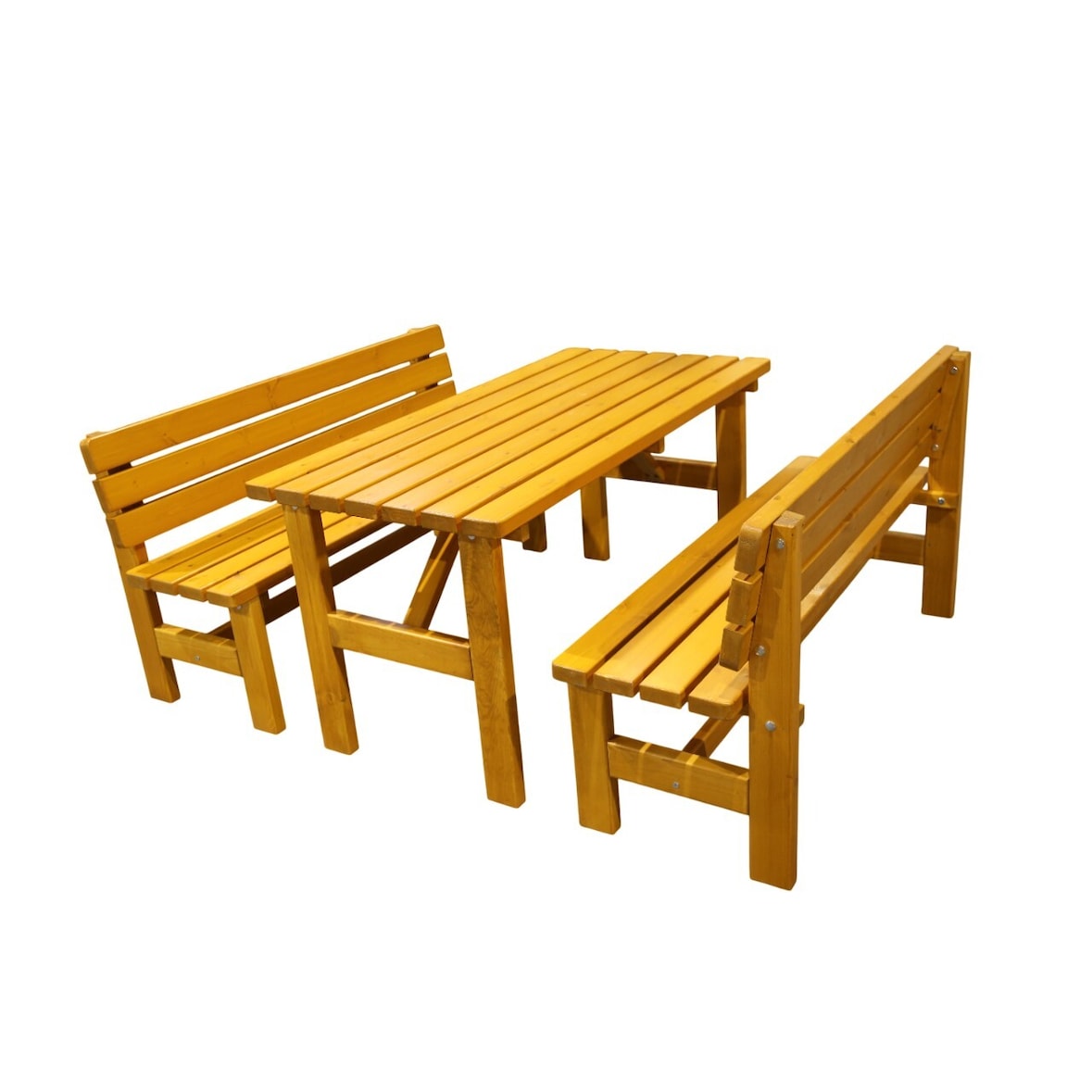 METRO PROFESSIONAL Bierzeltgarnitur Freistadt 3-tlg., Kiefernholz, 2 Bierbänke 150 x 41 cm, 1 Biertisch 150 x 73 cm, braun