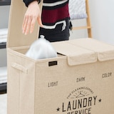 thumbnail of Wäschekorb 3 Fächer - 84L Wäschesammler Beige mit Deckel - Wäsche Organizer Bad