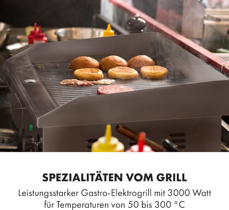 Grillmeile 3000R Elektrogrill 3000W Platte 54,5x35cm geriffelt Silber-Metallic