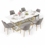 thumbnail of Esstisch 200x80cm für 8–10 Personen, modernes Marmordesign, wasserfest und kratzfest, goldfarbene Metallbeine