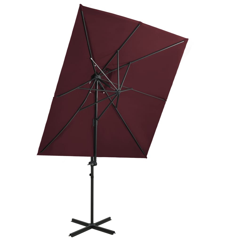 Helloshop26 - Zwevende parasol met dubbel dak 250 x 250 cm bordeauxrood 02_0008570