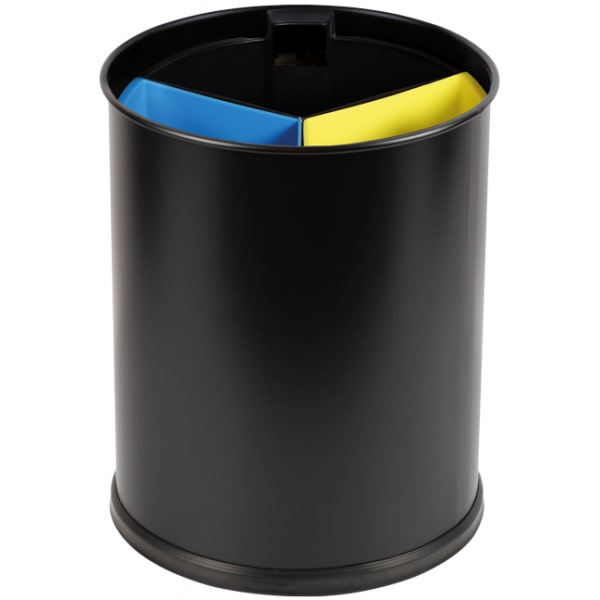 Probbax cestino per rifiuti e carta  in acciaio zincato, verniciato a polvere epossidica,3 scomparti removibili.24,5x24,5x30cm - capacità 13 l , nero