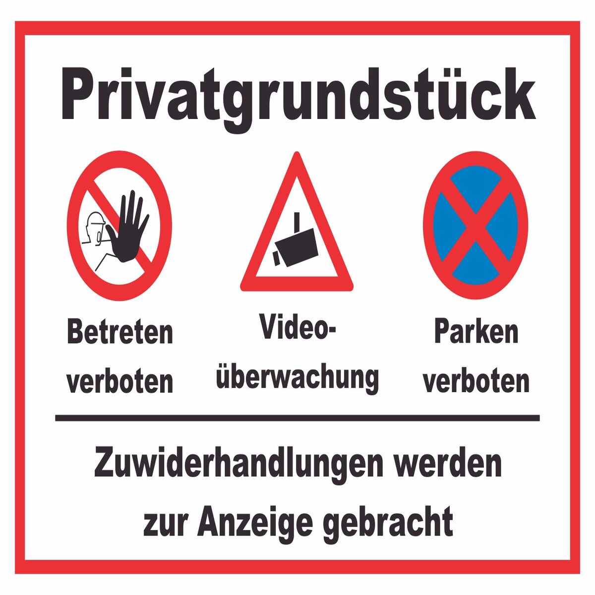 HB-Druck Privatgrundstück Betreten und Parken verboten Videoüberwachung Schild A3 Rückseite selbstklebend