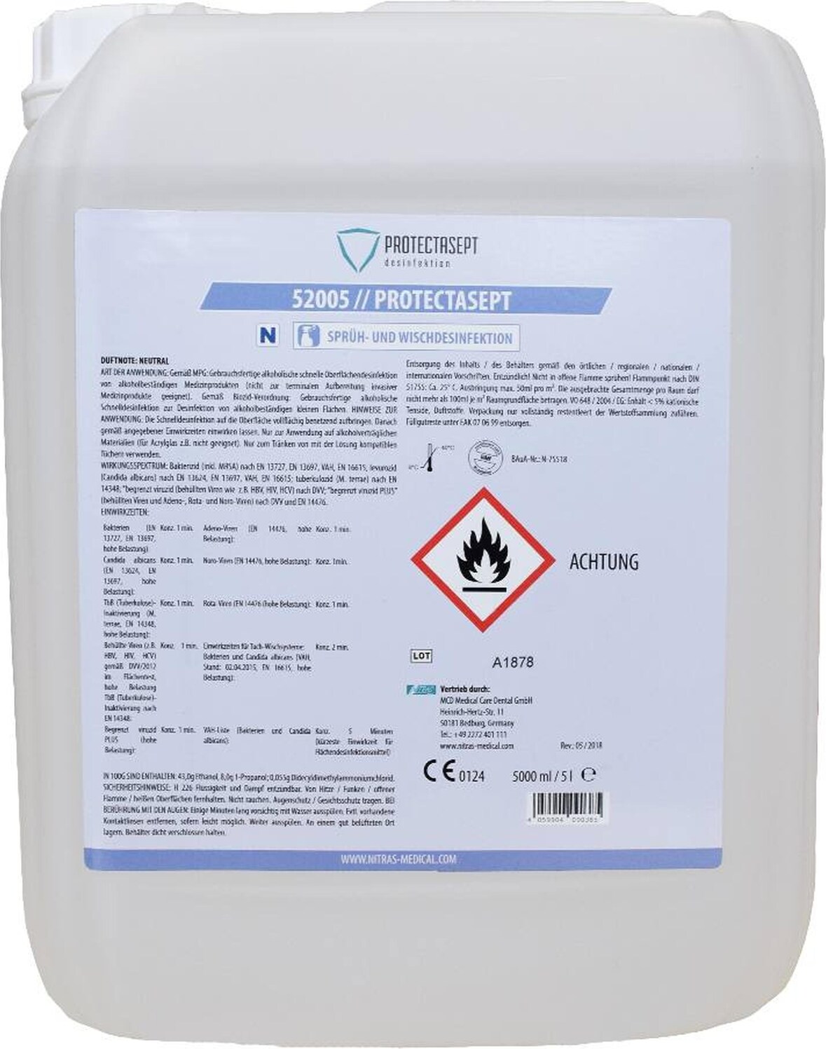 Nitras Medical Protectasept | 1 x 5 L | Sprüh- und Wischdesinfektion