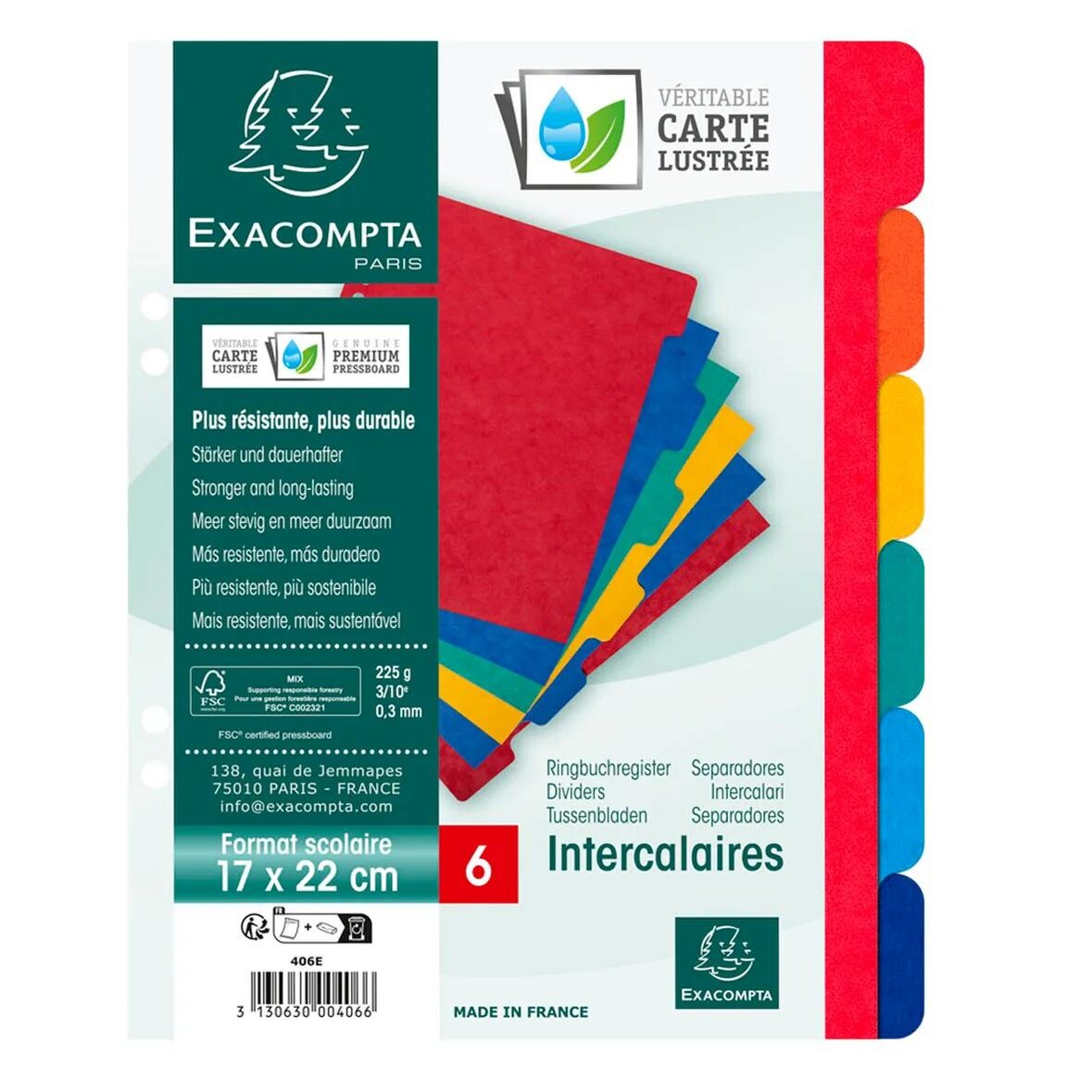 Exacompta 406E 20x Register aus Colorspan-Karton 225g/qm, 6 Positionen, für Format 220x170mm - Farben sortiert