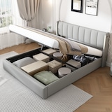 thumbnail of Multifunktionsbett 140x200 mit USB, LED-Beleuchtung, verstellbarem Kopfteil und wasserdichtem Material mit intelligenter Steuerung Grau