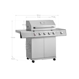 thumbnail of Tarrington House Barbecue a gas con 4 bruciatori principali + 1 laterale Glenwood, area cottura 41 × 71 cm, tavolino, con ruote, Edelstahl, grigio