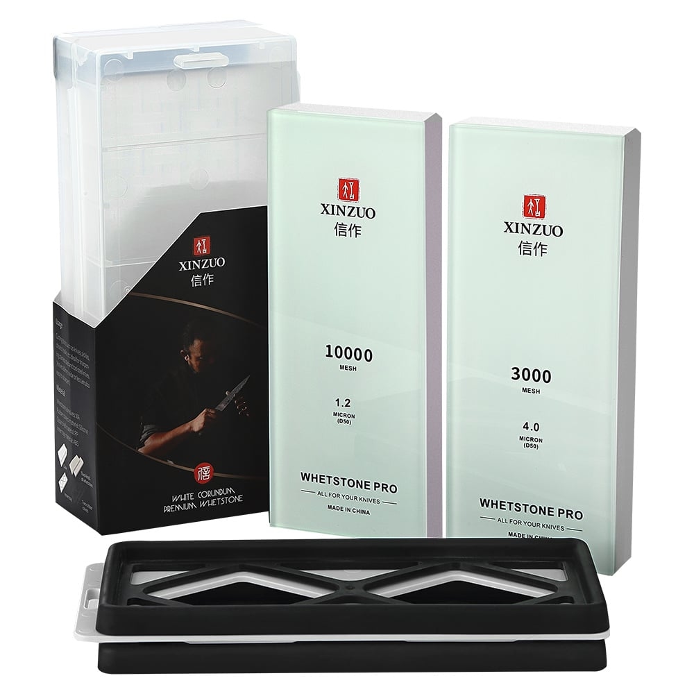 XinZuo - Professionelles Schleifstein-Set mit 2 Steinen (Korund & Glas) - 3000/10000 - L