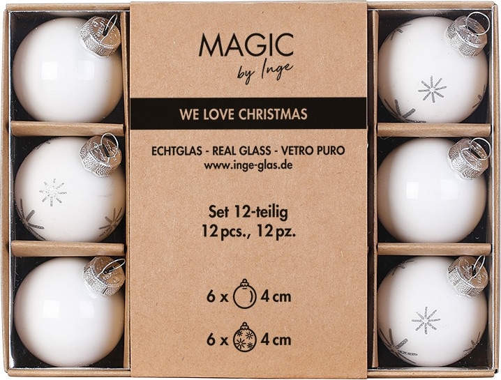 12 Weihnachtskugeln 4cm Glas Christbaumkugeln Weihnachtsbaumkugel Just White