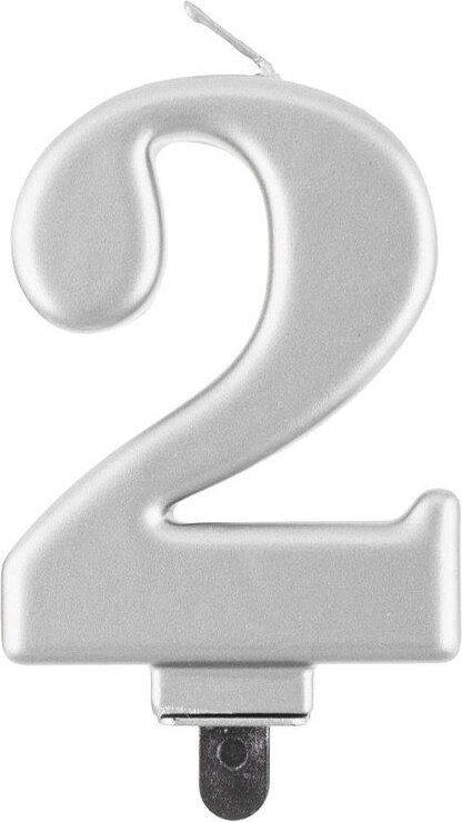 Kerze Zahl 2 silber metallic
