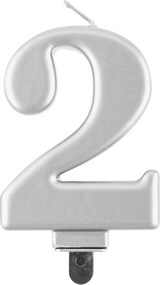 thumbnail of Kerze Zahl 2 silber metallic