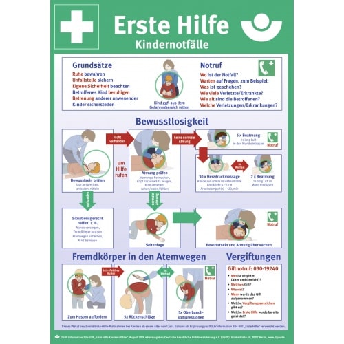 Aushang Erste Hilfe Kindernotfälle nach DGUV-Information 204-039,PVC,297x420 mm