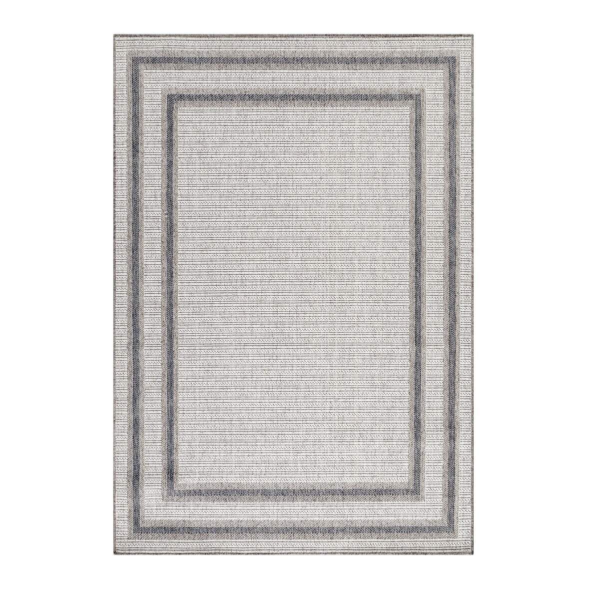 Carpetsale24 In- & Outdoor Teppich 160x230 cm, Wetterfest & Robust, Flachgewebe mit Bordüren-Design in Creme & Grau, für Terrasse, Balkon, Küche