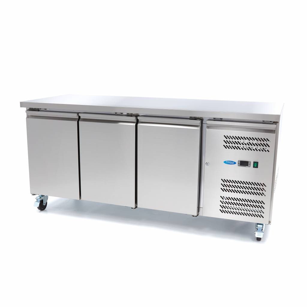 Mesa refrigerada profesional de 180 cm con 3 puertas y capacidad de 312 litros en acero inoxidable | Maxima
