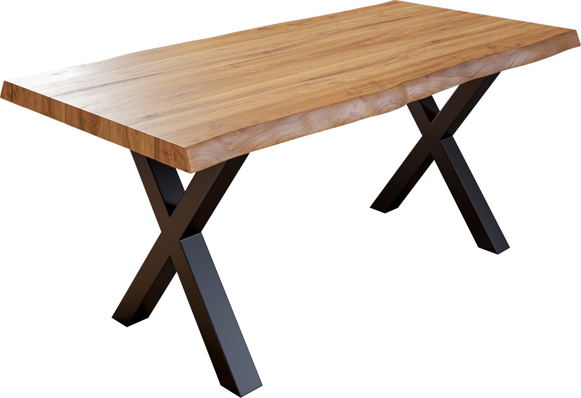 Esstisch Baumkante massiv Akazie natur 300 x 100 schwarz X-Gestell XEREZ