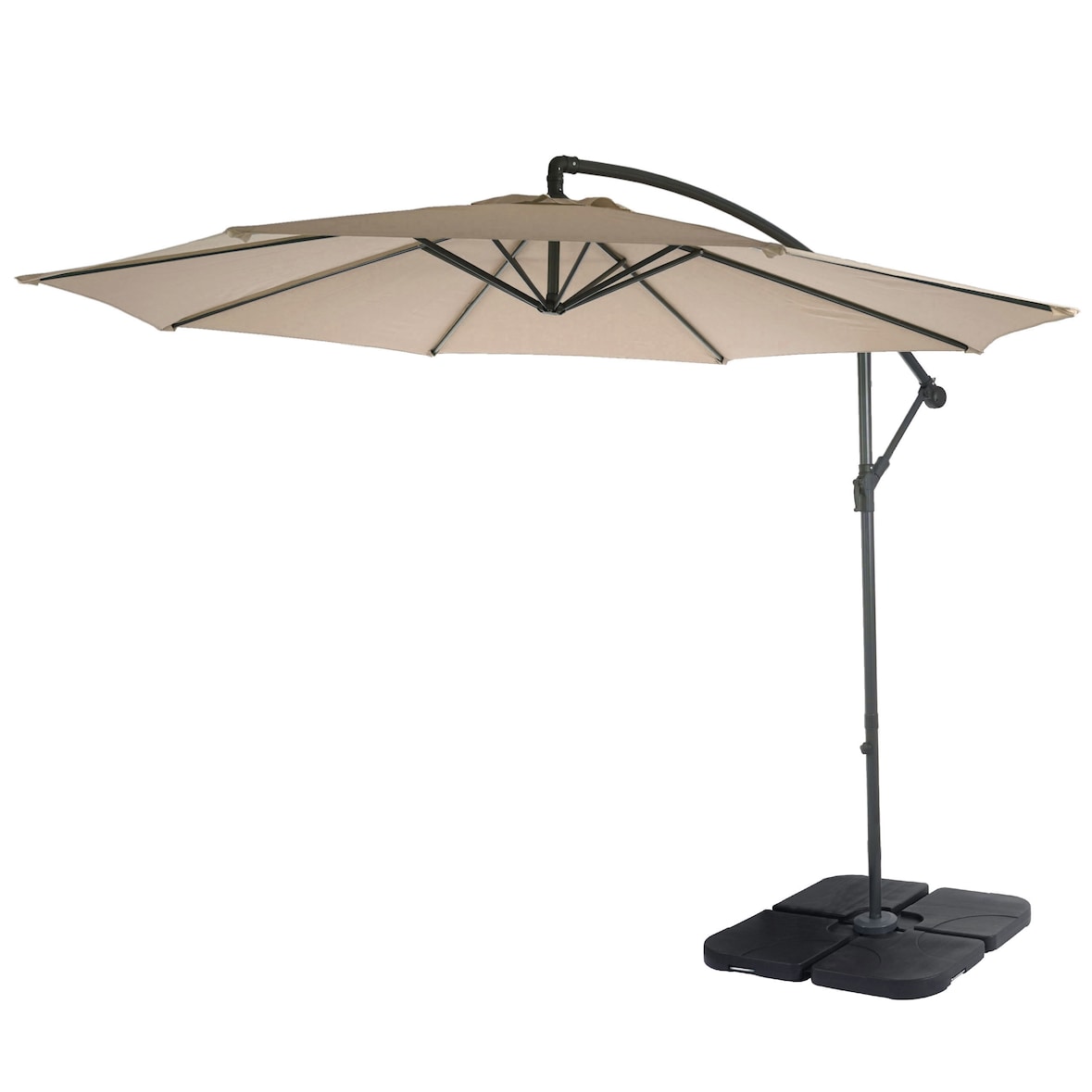 Sombrilla voladiza Acerra, parasol, Ø 3m inclinable, poliéster/acero 11kg ~ arena-beige con soporte