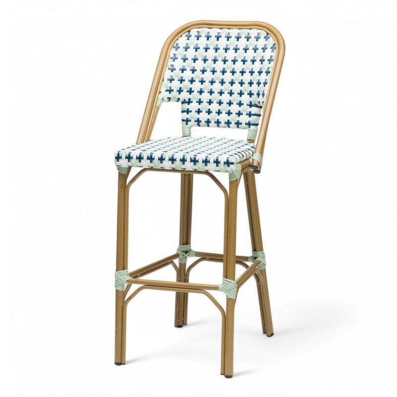 Barhocker ST GERMAIN - Blau und Weißes Flechtmuster