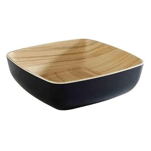APS 84562 Saladier melamine noir et aspect bois 25 x 25 cm, H 7,5 cm