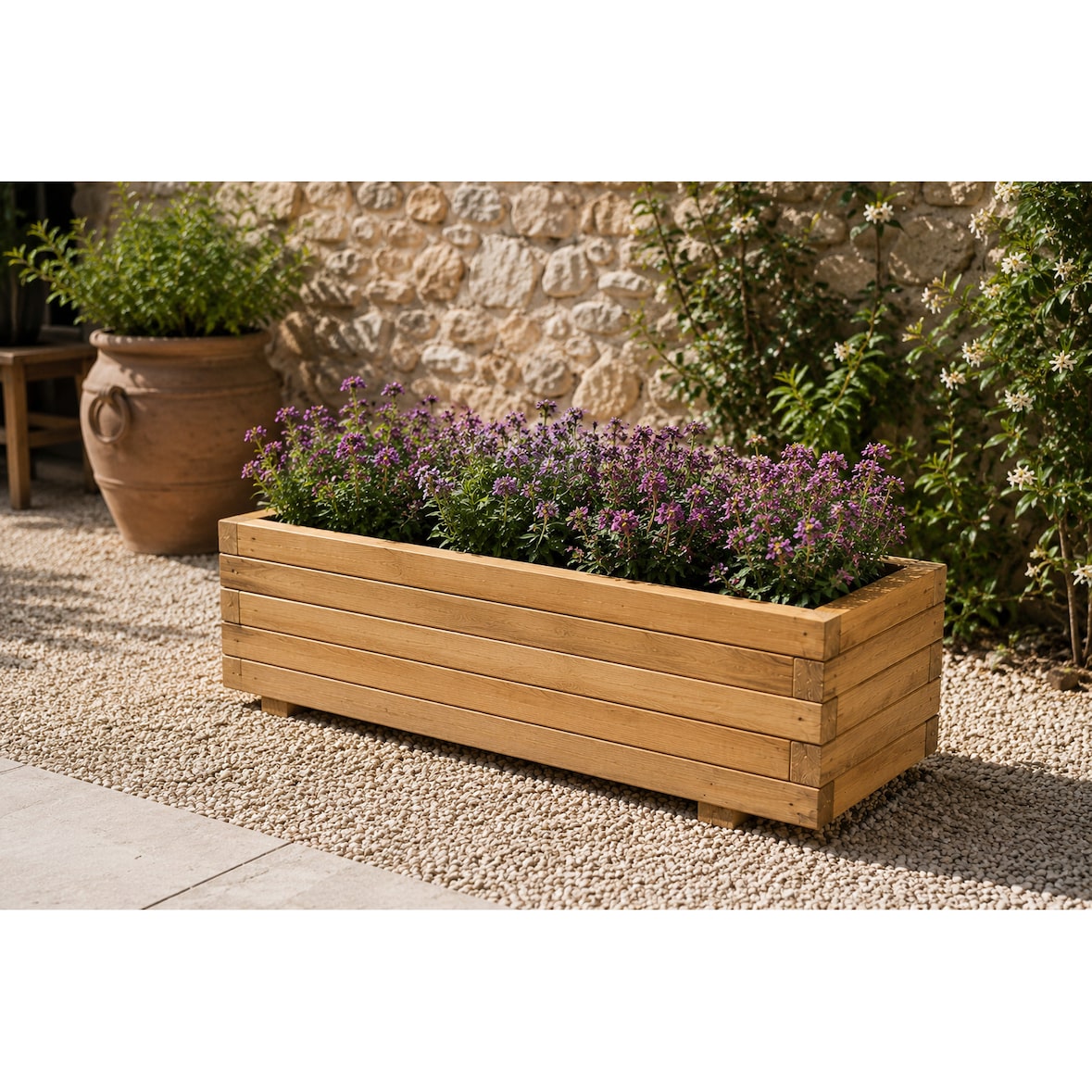 Jardinera rectangular de madera de pino tratada exterior 100x40x35 cm marrón 97 L
