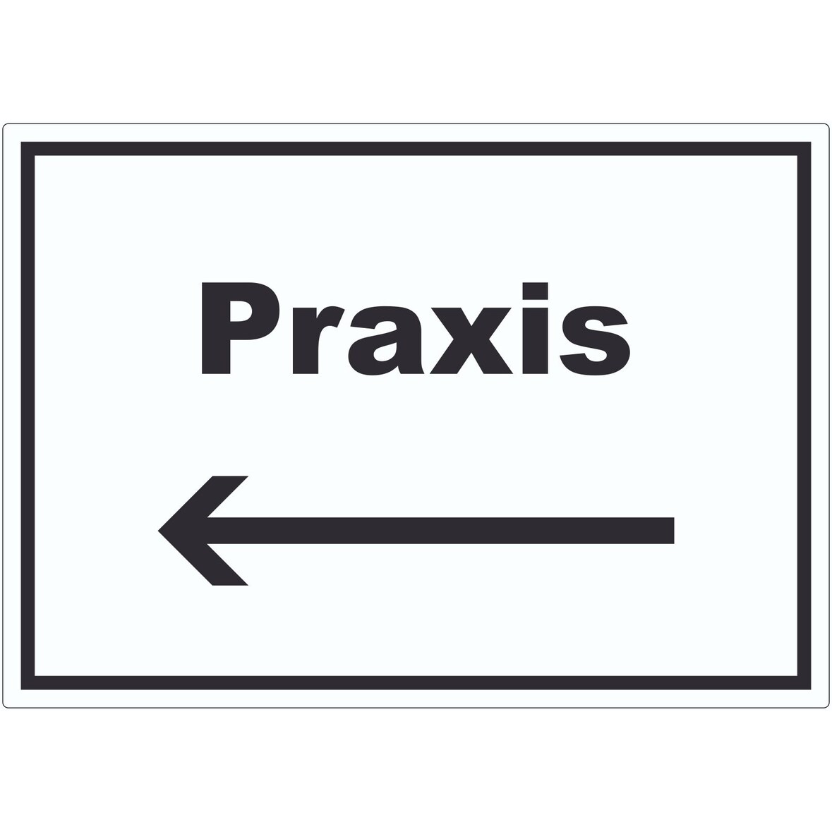 Praxis Aufkleber mit Text und Richtungspfeil links Arzt Gesundheit waagerecht A2 (420x594mm)