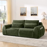 thumbnail of 2-Sitzer Sofa aus Schaumstoff mit weichem Kunstfell in Grün, USB-Anschluss und seitlicher Magazintasche