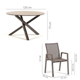 thumbnail of Set pranzo da giardino, tavolo rotondo in alluminio e SPC effetto legno, 4 sedie in textilene impilabili, per terrazza, veranda o giardino – TEO+DINA