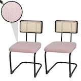 thumbnail of 2er-Set Freischwinger-Stuhl HWC-K88, Stuhl Lehnstuhl, Holz Rattan Metall Bouclé ~ Stoff/Textil rosa