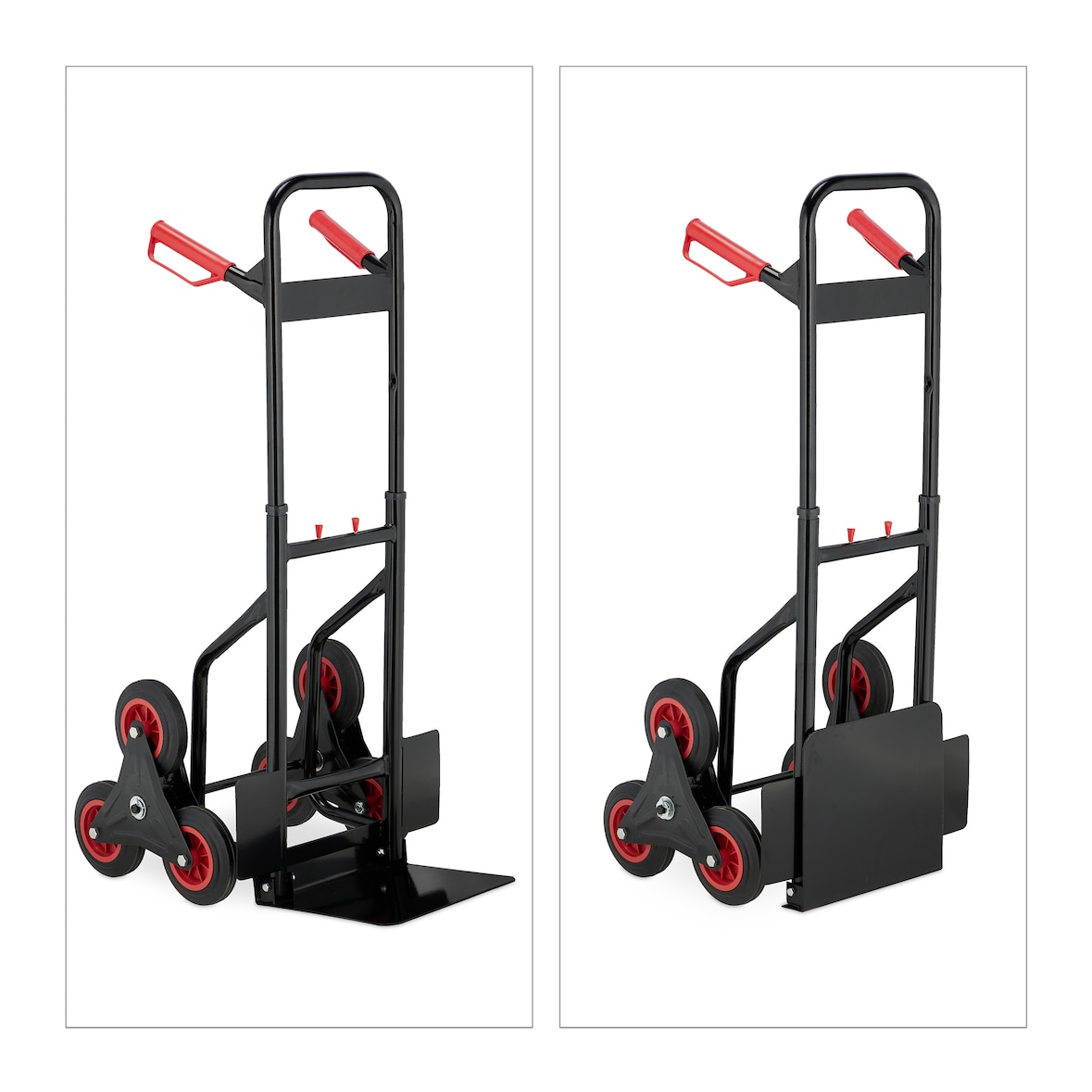Relaxdays Sackkarre Treppensteiger, klappbare Transportkarre, bis 200 kg, Vollgummireifen, höhenverstellbar, schwarz/rot