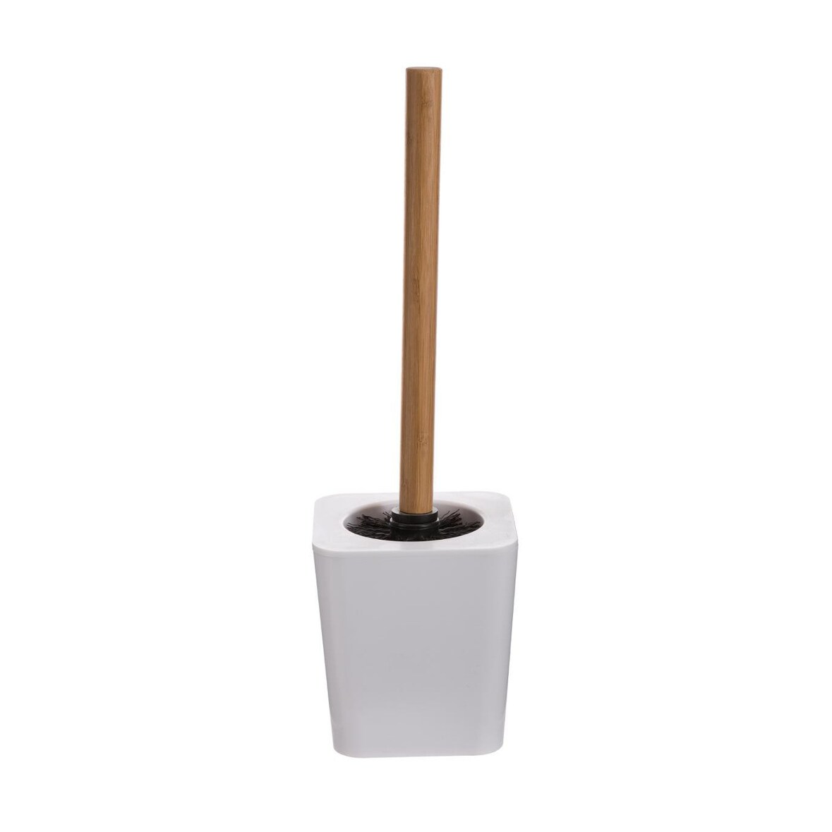 Brosse WC avec support Blanc et manche en Bambou