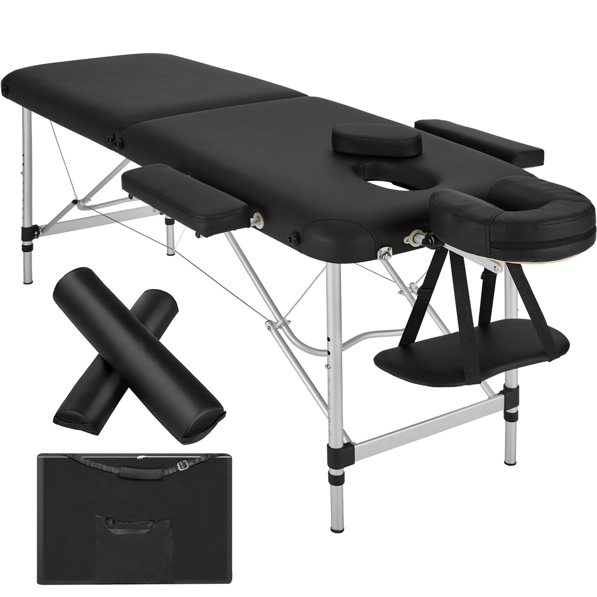 2 Zonen Massageliege-Set mit Polsterung, Massagerollen und Aluminiumgestellschwarz