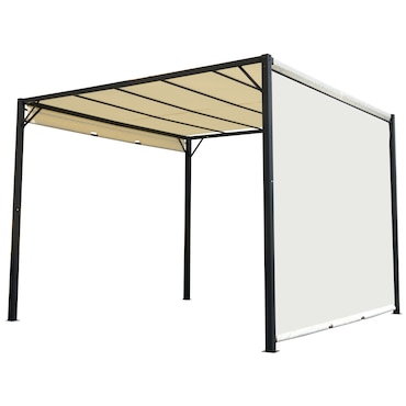 Outsunny Pérgola com Teto Retrátil e Parede Lateral Versátil 3x3m Creme e Preto