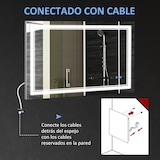 thumbnail of kleankin espejo de baño con luz LED 100x60 cm espejo de pared con interruptor táctil 3 luces ajustable función de memoria marco de aluminio espejo