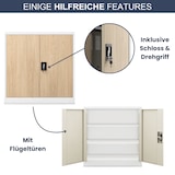 thumbnail of Aktenschrank abschließbar KADO - 3 Ebenen, Flügeltüren | Metallschrank Werkstatt Büroschrank aus Stahl Werkzeugschrank, 93x90x40cm Weiß-Sonoma Eiche