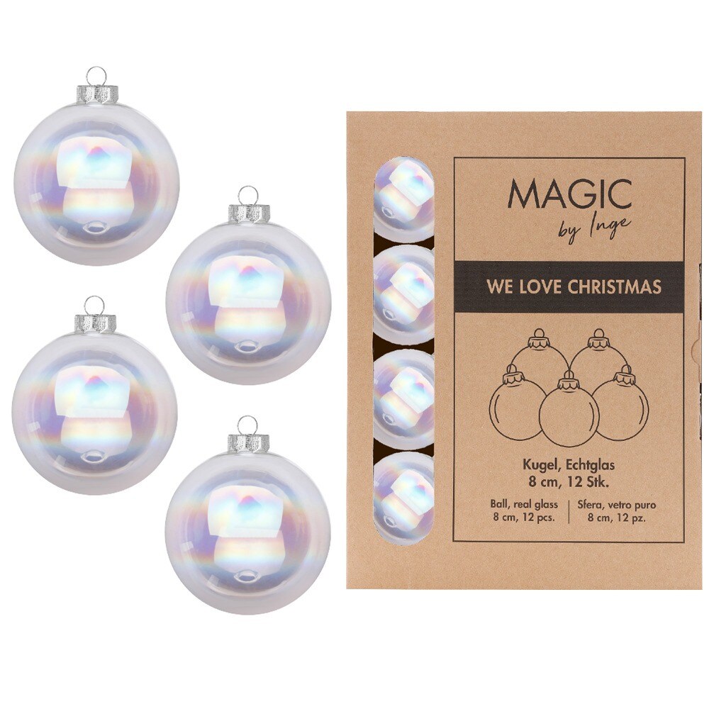 12 Weihnachtskugeln 8cm Glas Christbaumkugeln Weihnachtsbaumkugeln Set klar