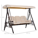 thumbnail of Outsunny Columpio Balancín de Jardín de 3 Plazas con Techo Parasol 2 Cojines Bandeja para Bebidas y Marco de Metal Carga 360 kg 207x120,5x174 cm