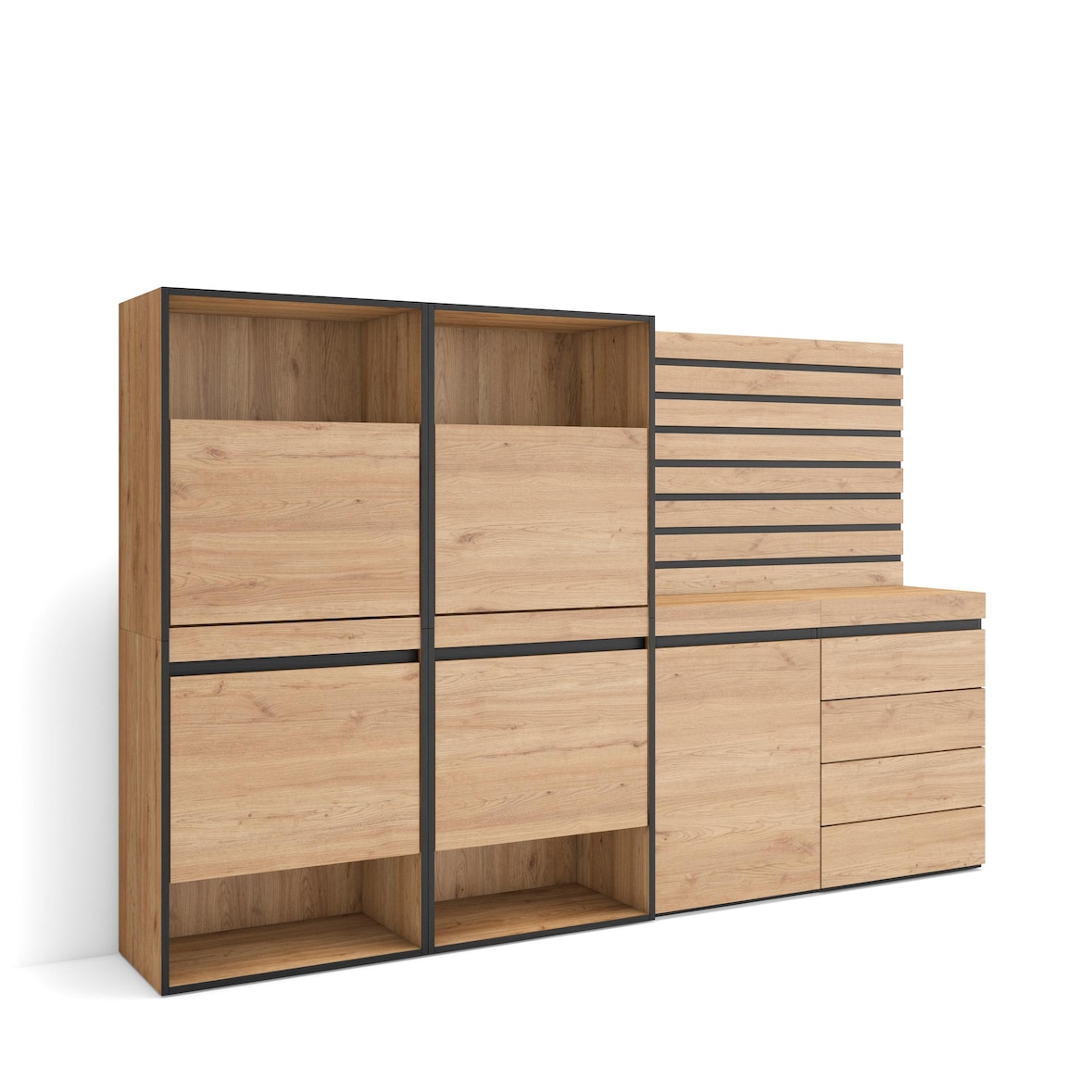 Sapateira, Organização Armazenamento, 227x35x145cm, Para quarto, dormitório, Cómoda, Tiras Deco. Madeira, Estilo moderno, Carvalho _ 458_47
