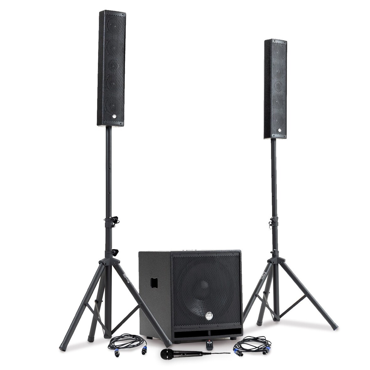 Pack Sonorisation DJ complet BM SONIC BMS-15-SLIM-BT, 1200W Enceintes satellites, SUB 38cm USB/Bluetooth, Supports Câbles, Micro
