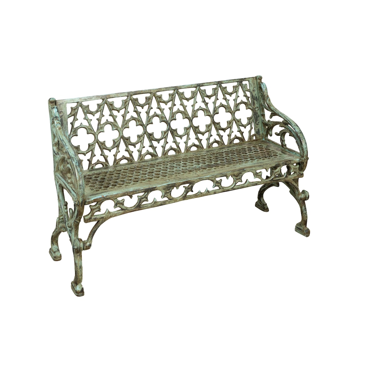 Biscottini Garten-Balkonbank - Außenbank 130x47x79 cm - Gartensofa für draußen - Bank aus Gusseisen - Grünes Gartensofa