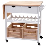 thumbnail of Carro de servicio HWC-G35, carro de cocina, carrito de cocina, carrito de té, madera de pino 89x119x41cm ~ blanco-natural