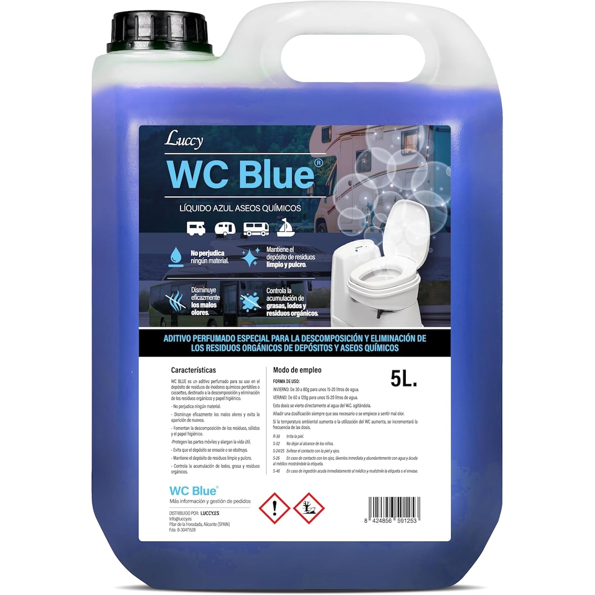 Luccy WC Blue 5 Litros - Aditivo de Água Preta - Líquido Sanitário WC Tanque de Resíduos Químicos