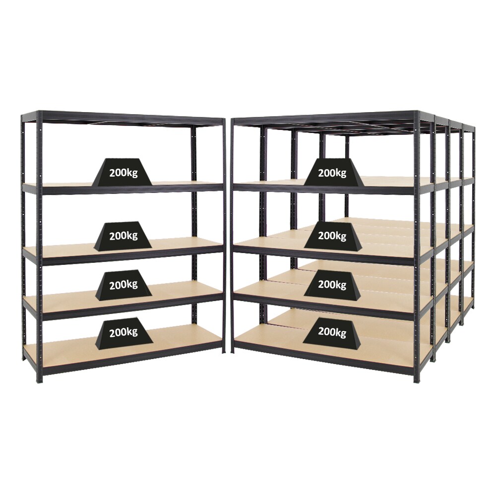 PROREGAL Mega Deal | 5x Schwerlastregal Giant Elephant | HxBxT 180x150x45 cm | Fachlast 200kg | Schwarz | Garagenregal, Lagerregal, Werkstattregal