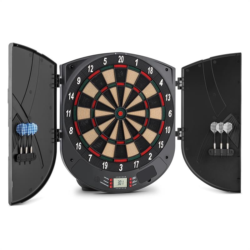 klarfit Dartor Dartscheibe Dartautomat Softtip 26 Spiele Türen Sound Schwarz