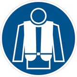 thumbnail of Gebotszeichen, Rettungsweste benutzen D-M015 - DIN 4844/BGV A8 - 100 mm Folie selbstklebend