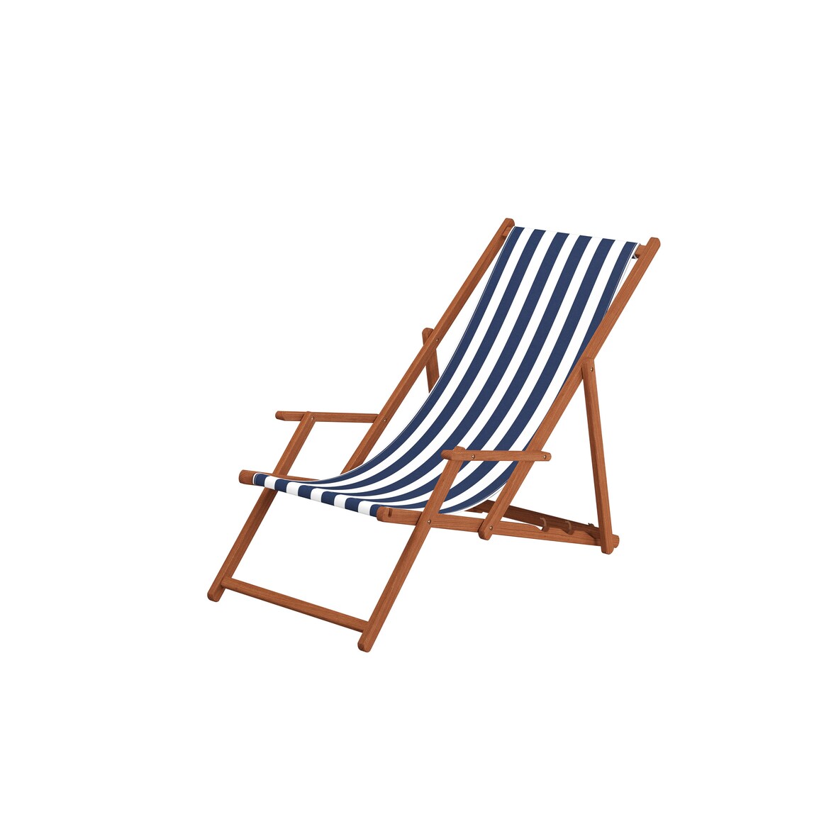 Gartenliege blau-weiß Liegestuhl Sonnenliege Strandstuhl Deckchair Buche dunkel klappbar 10-317