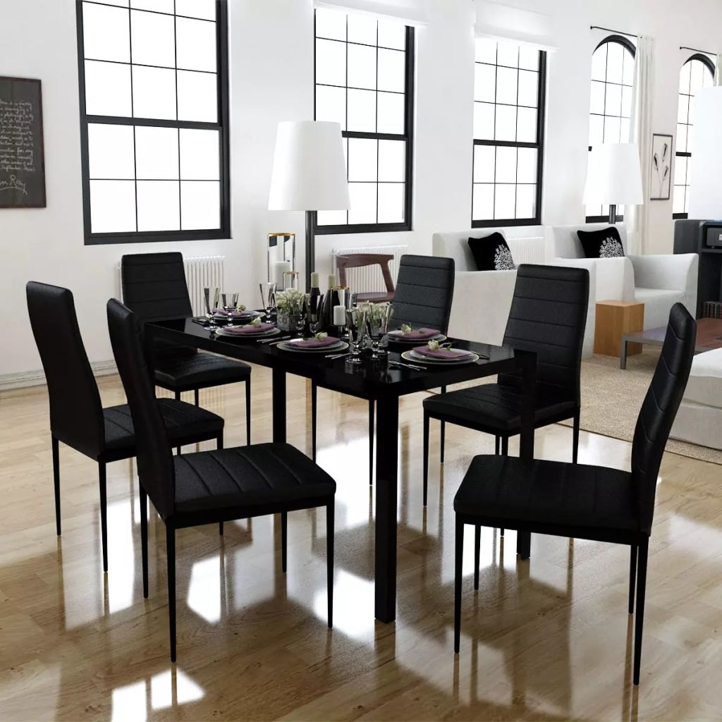 vidaXL 7-delige eettafel set zwart