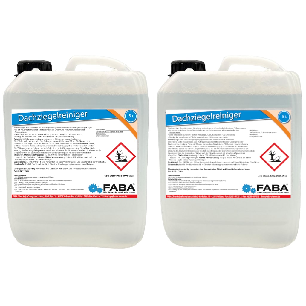 FABA Dachziegelreiniger Konzentrat, Dachziegel Reiniger  2 x 5 L