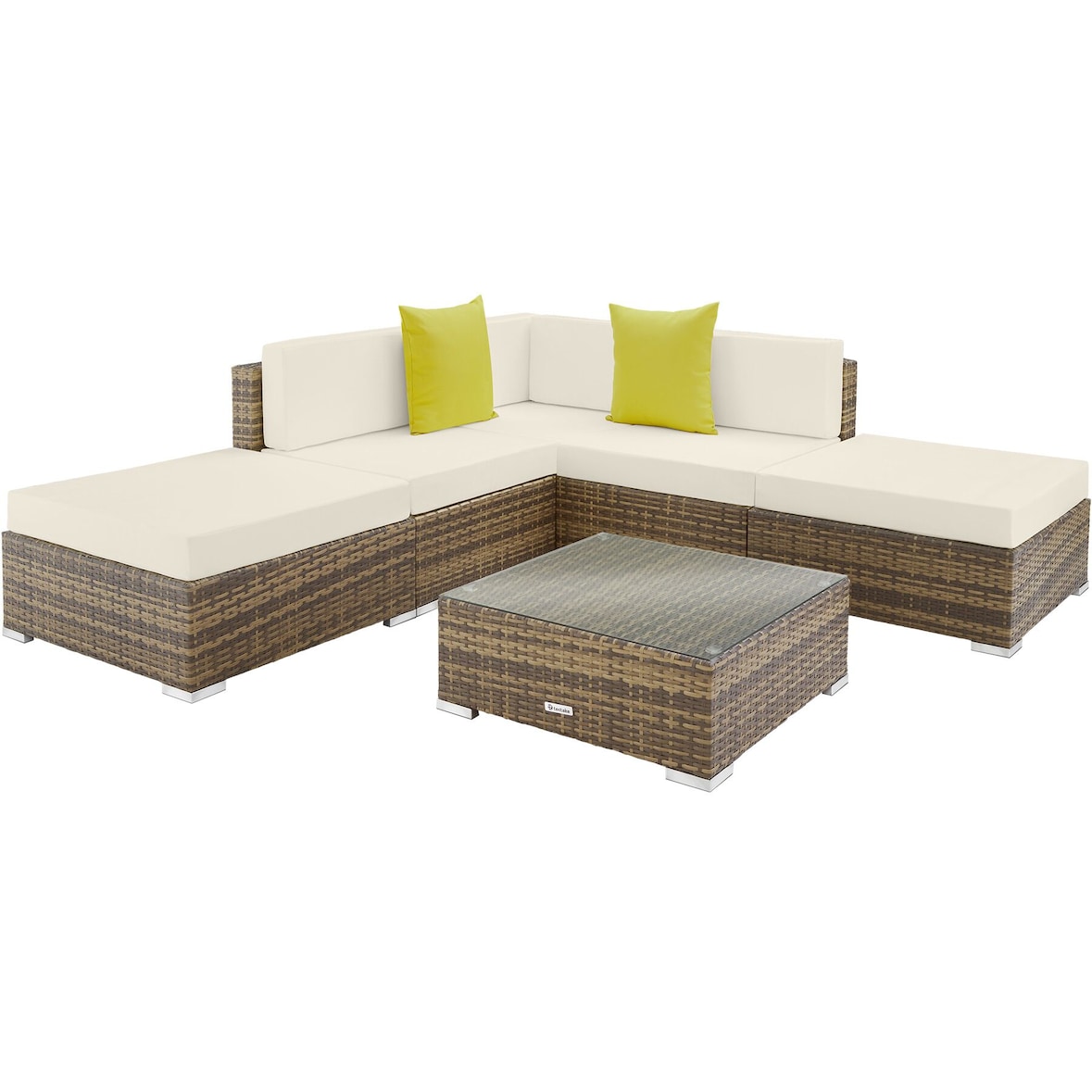 tectake Conjunto de lounge em rattan com estrutura em alumínio Paris  Natural