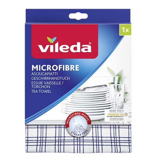 Vileda Panno Asciugapiatti Microfibre bianco/blu 55x40 cm