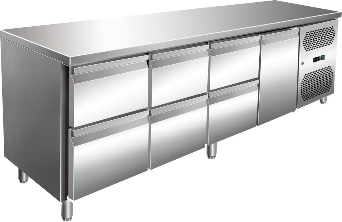 A&S VIP Kühltisch mit 3x 2 Schubladen und 1 Tür -2 bis +8°C 2.230x700x860 mm